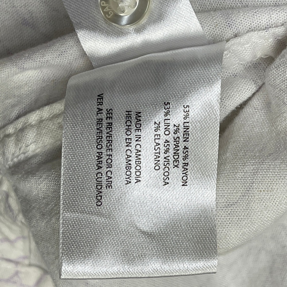 Gap Shirt Mens M Linen Blend Short Sleeve Floral White Purple Button-Down EUC - Picture 7 of 7